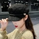 thumbnail image 3 of Boinas militares de lana negra con cadena de invierno para mujer, gorra plana del ejército, sombrero de marinero, boinas de viaje para niña, 3 of 4