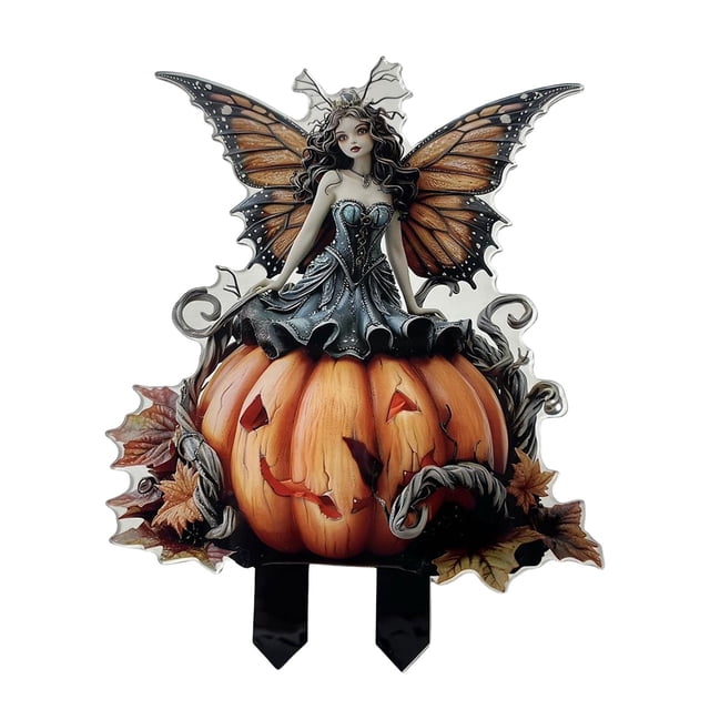 Halloween Winged Witch Pumpkin Acrylic Decoration With Potted Plants Decorative Props Decorative Signs