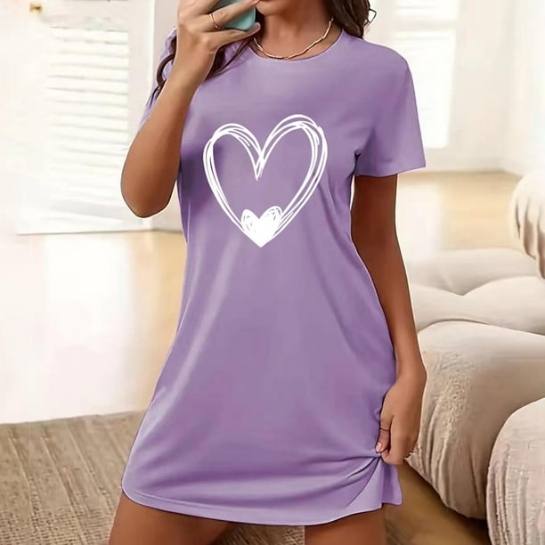 Camisón corto de talla grande para mujer, camisón de manga corta con estampado de pecho a la moda, camisón para mujer