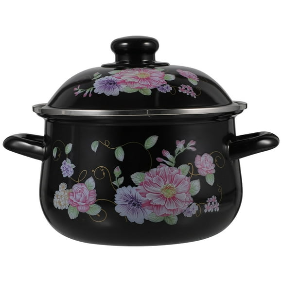 Home Stockpot Binaural Soup Pot Enamel Stock Pot Restaurant Flat Bottom Stew Pot