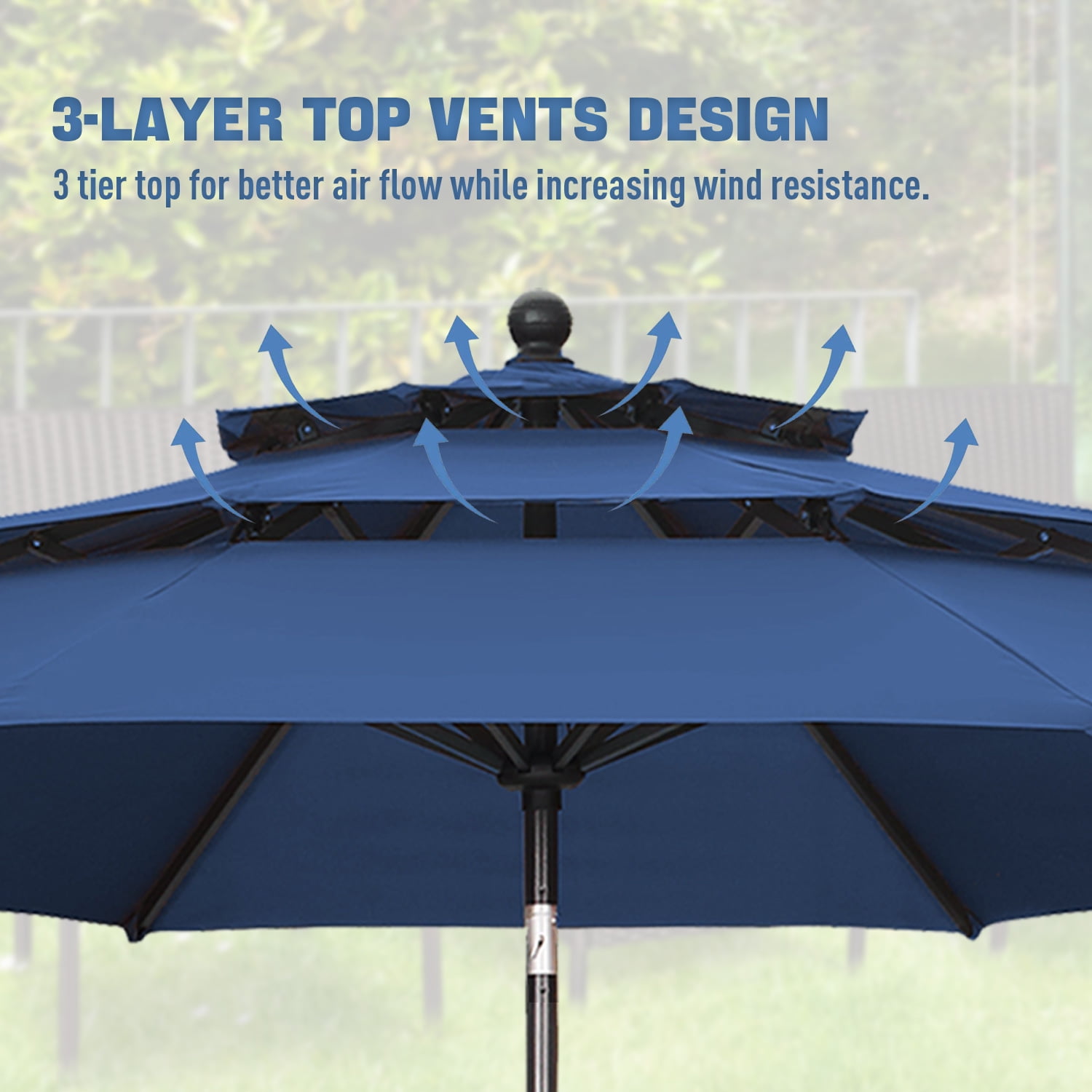 Autlaycil 10ft Navy Blue Patio Umbrella and Base with Push Button Tilt and Crank, 8 Sturdy Ribs UV Protection Waterproof for Garden, Table, Pool