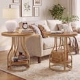thumbnail image 3 of Tribesigns 2-Tier Round Side Table, Industrial End Table Bedside Table with Metal Frame & Open Shelf for Couch Side, Living Room (2PCS, Light Brown & Gold), 3 of 6