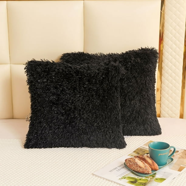 LIFEREVO Shaggy Faux Fur Throw Pillow Covers,Fuzzy Decorative Zippered