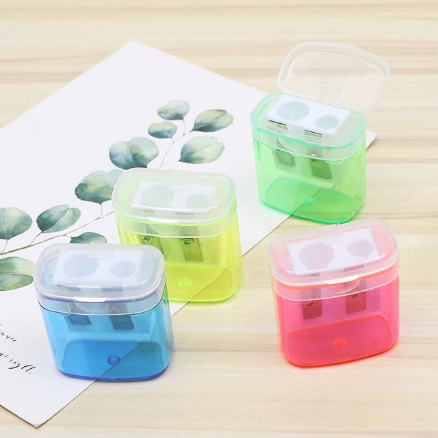 Pencil Sharpeners, Manual Pencil Sharpener with Lid, Handheld Pencil Sharpeners, Potable Pencil Sharpener for Kids and Adults, Dual Holes Pencil Sharpener for Classroom Office,4pcs