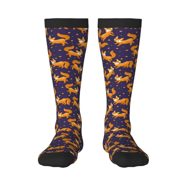 Balery Stars and Fox Cute Calcetines novedosos Calcetines deportivos Calcetines hasta la rodilla Calcetines de algodón Calcetines originales y geniales