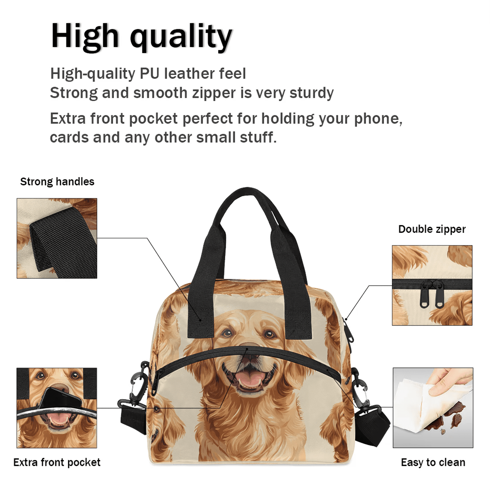 Herdesigns Cute Dog Print Lunch Bag for Women Men Adult, Funny Large Insulated Reusable Lunch Box Leakproof Portable Cooler Tote Bags for Work Picnic Beach