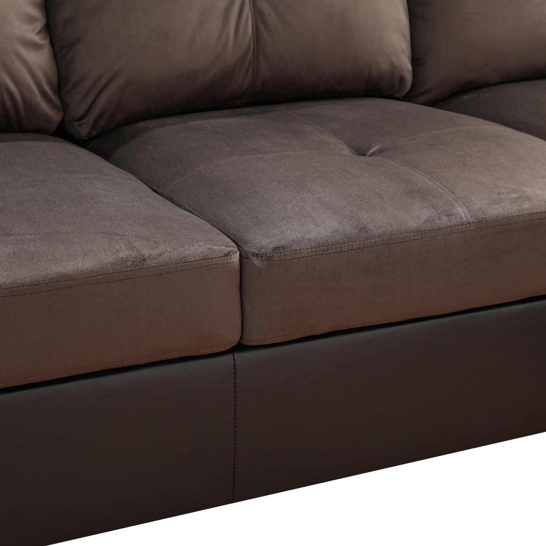Hommoo Flannel & PVC L-Shaped Sectional Couch and Sofa Set, Modern Living Room Furniture Set, Right Side, Dark Brown