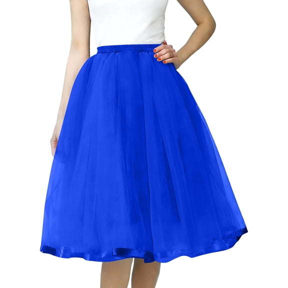 Ygbgbb Women’s Fluffy Tulle Skirts Flowy High Waist A-Line Skirt Pleated Mesh Skirts Lightweight Summer Casual Skirt for Party & Daily Wear Blue Free Size