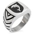 thumbnail image 1 of Stainless Steel Dolphin Diligence Coat of Arms Shield Chevron Pattern Biker Style Polished Ring, 1 of 1