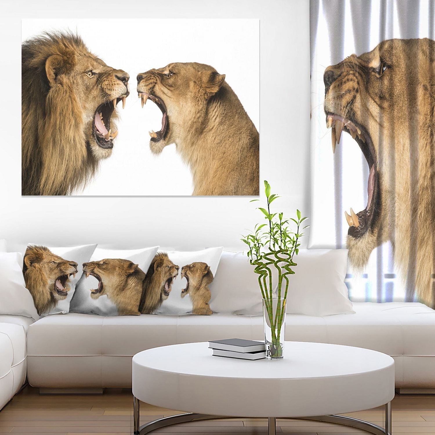 Design Art Lion Et Lionne Rugissant Art Sur Toile