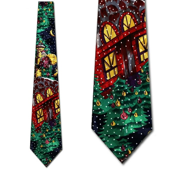 Santa on the Roof (Navy) Necktie Mens Tie by Tiegu