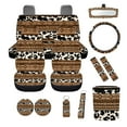 thumbnail image 2 of XYZCANDO Cow Ethnic Print Steering Wheel Cover Car Trash Can Center Mirror Cover Coasters Car Seat Cover Seat Belt Cover Keychain Lipstick Cover Comfortable Easy Installation Fit Most Car, 2 of 5