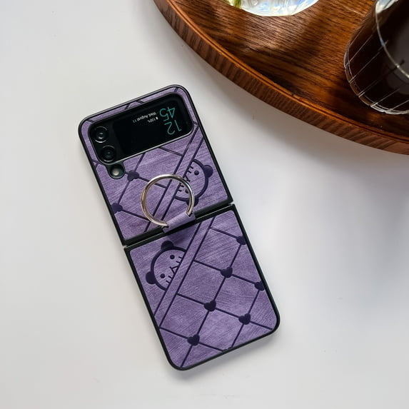 Allytech Galaxy Z Flip 4 Case, Flip 4 Cover, PC Shell with Finger Ring Drop Protection Lightweight Thin Lovely Cartoon Cute Bear Phone Protective Cover Case for Samsung Galaxy Z Flip4 5G 2022, Purple
