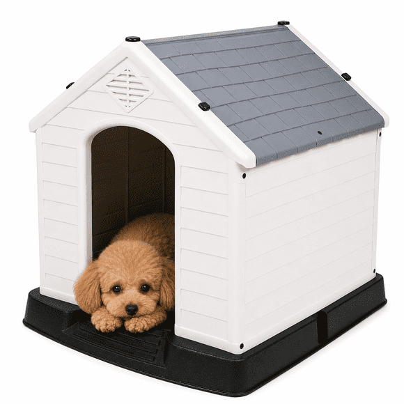 Casa para Perro Poli Pets Berlín Chica Gris con Piso Elevado, Rejillas de Ventilación y Techo Inclinado