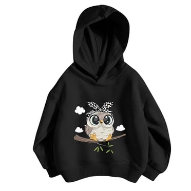 Kiijoy Little Girls Active Hoodie Owl Graphic Long Sleeve Pullover Hooded Sweatshirt