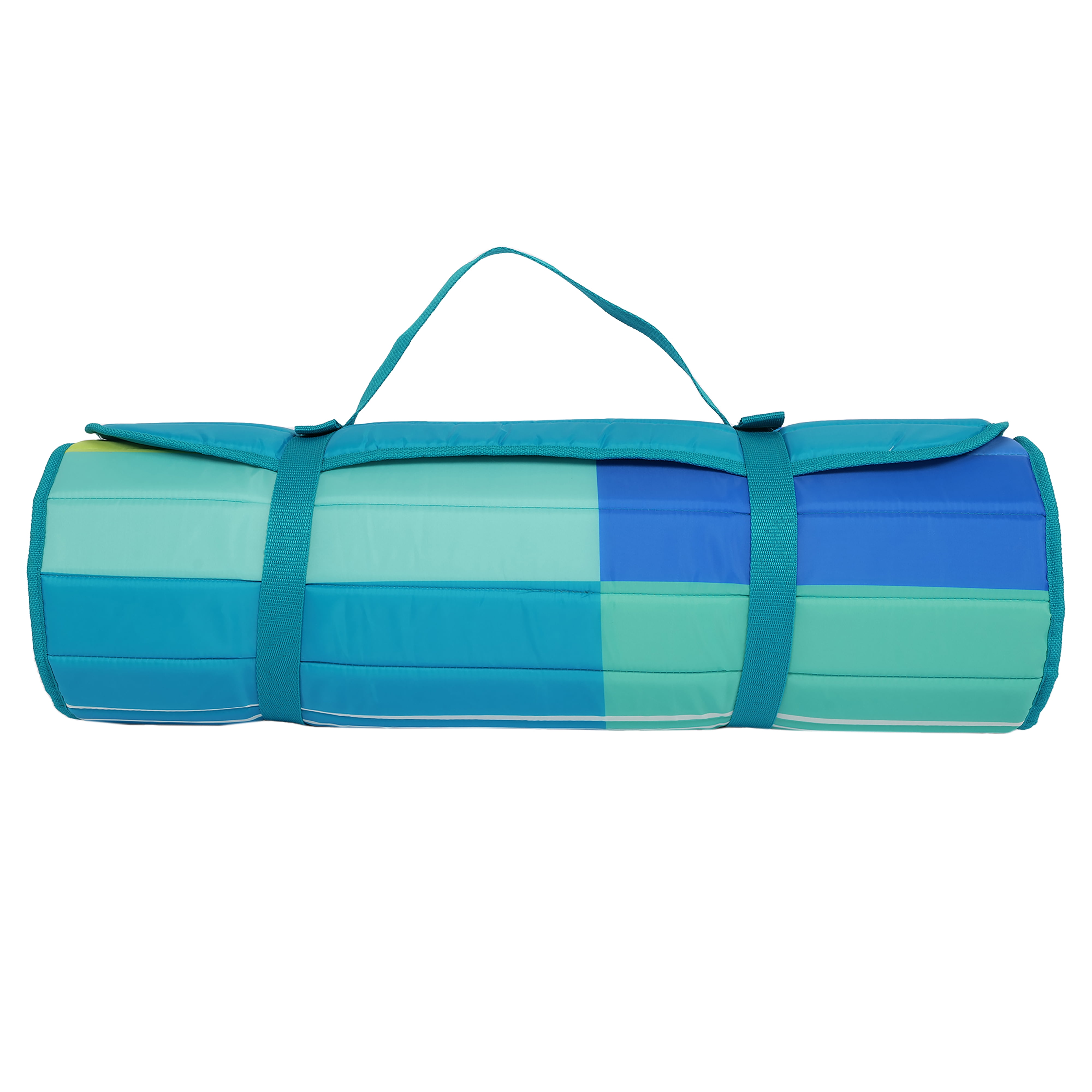 Mainstays Roll Up Offset Stripe Beach Mat (Beach Mat), Made of 80% Polyester and 20% PU Foam.