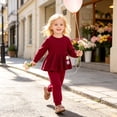 thumbnail image 2 of xaweyi Toddler Girls Long Sleeve Ruffle Hem Outfit Set 2‑Piece Casual Ribbed Top & Pants for Fall Daily Wear Size 9-12 Months, 2 of 9