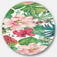 thumbnail image 1 of Designart 'fleurs Peintes à la Main Rouges et Roses Tropicales' Art Mural Cercle en Métal Traditionnel, 1 of 3
