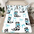 thumbnail image 2 of Homewish Kawaii Bow Tie Full Size Sheets,Western Cowgirl Boots Bed Sheets,White Blue Black Sheet Sets For Children,Breathable Home Decor,4 Pieces, 2 of 7