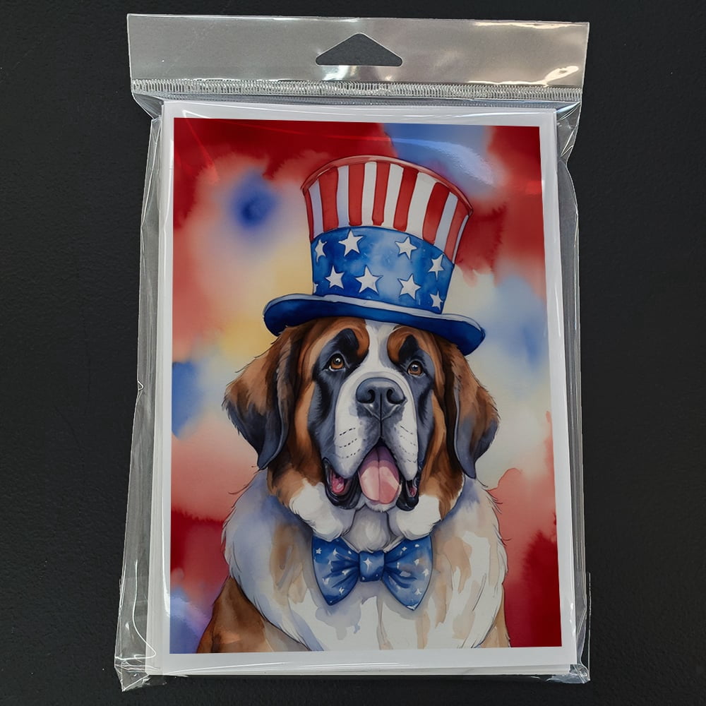 Saint Bernard Patriotic American Greeting Cards Pack of 8 7 in x 5 in