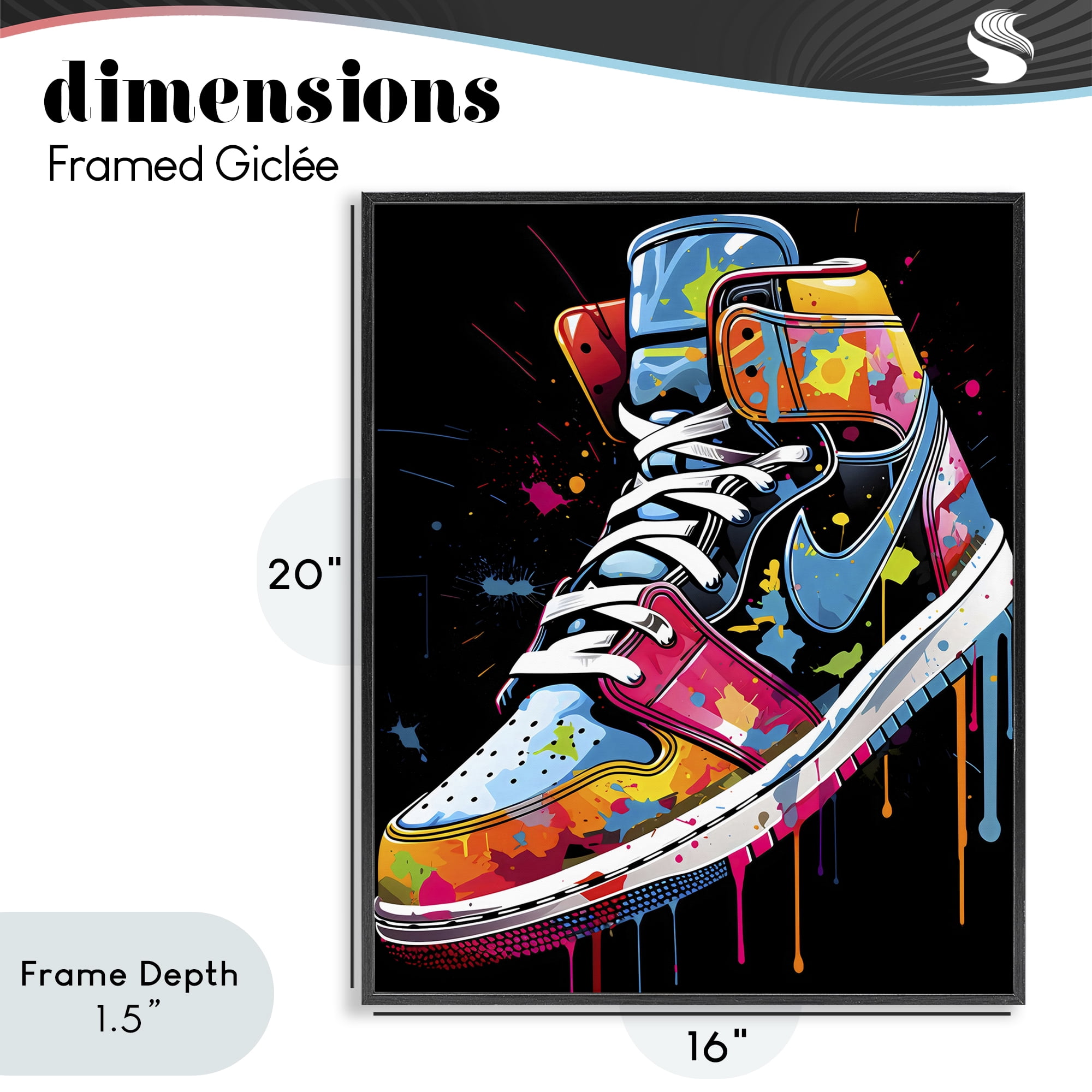 Stupell Industries Graffiti Sneaker on Black Black Framed Giclee Art, design by Creative Studio