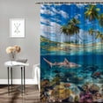 thumbnail image 2 of Orinice Beach Shower Curtain Ocean Tropical Palm Tree Transparent Underwater Marine Life Reef Hawaiian Island Natural Landscape Fabric Bathroom Decor Curtain Set with Hook 69x72, 2 of 7