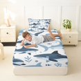 thumbnail image 5 of Manfei Ocean Shark Twin Sheets, Kawaii Sealife Lover Bedding, Navy Blue, 3-Piece, 1 Flat Sheet, 1 Fitted Sheet and 1 Pillowcase, 5 of 6