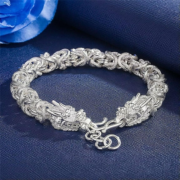EOEMY Men'S Jewelry 925Sterling Silver Sandy 10mm 8" Two Dragon Heads Chains Bracelet