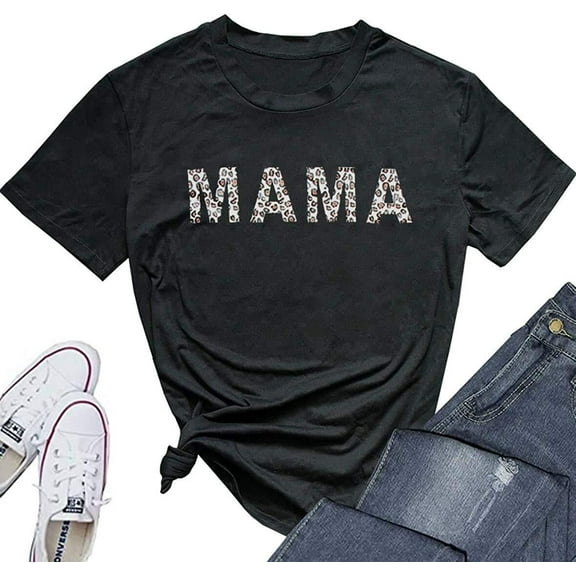 Baseball Mama Shirts Women Game Day Tshirt Funny Letter Print Baseball Mom Shirt Casual Leopard Mama Graphic Tees Tops