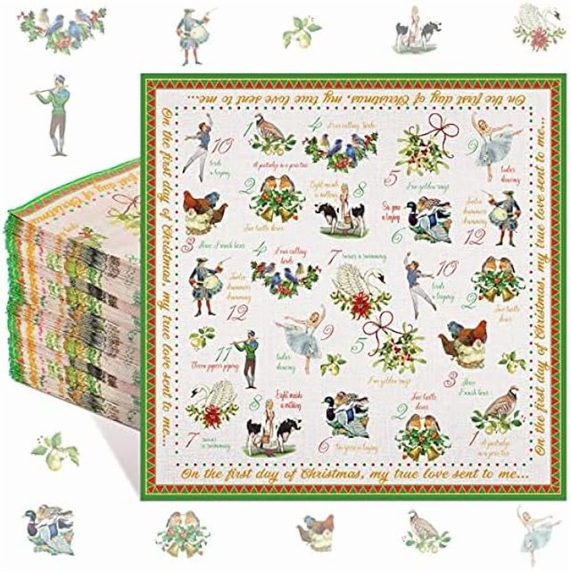 wonima02 100 Pcs 12 Days of Christmas Napkins Holiday Paper Napkin Disposable Guest Funny Towel Cocktail 2 Ply Xmas Decoupage Napkins Bulk