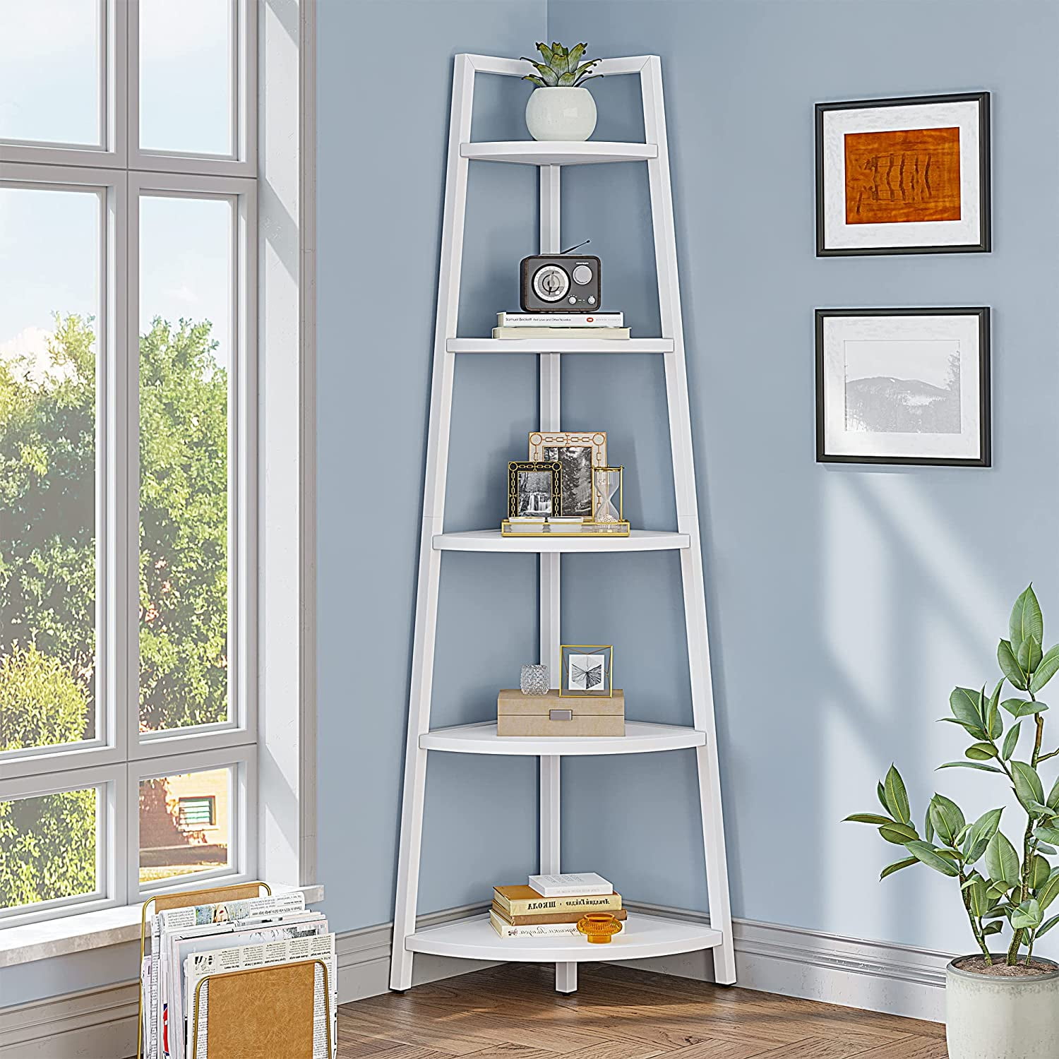Dextrus 70in Tall Modern Corner Bookcase,5Tier Corner Shelf Storage Rack,Ladder Shelving Unit