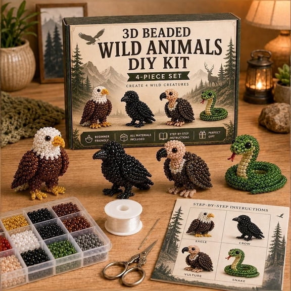 Tiny 3D Beaded Animal DIY Kit – Beginner Friendly Handmade Bead Art Set, Cute Mini Animal Decor Gift for Craft Lovers Teens, 11 StylesWildlife