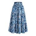 thumbnail image 1 of Women's Floral Tiered Ruffle Maxi Skirts Boho A Line Flared High Waist Vintage Flowy Long Skirt with Drawstring, 1 of 5