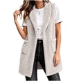 thumbnail image 2 of Kinrui Long Fuzzy Vests for Women Soft Cozy Sleeveless Sherpa Jacket Shawl Collar Open Front Fleece Cardigan Casual Lightweight Outerwear with Pockets White M, 2 of 7