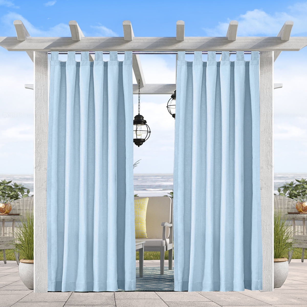 Home Cal Outdoor Curtain Panels Patio Privacy Screen,Velcor Curtain Panel Blackout UV Ray Protected Waterproof Outdoor Drape Front Porch,SkyBlue,50x108-Inch