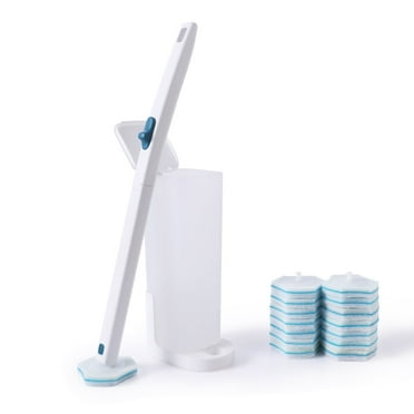 YOCADA Slim Disposable Toilet Brush Holder Set with 15 Refills,  Toilet Bowl Cleaner Wands,White