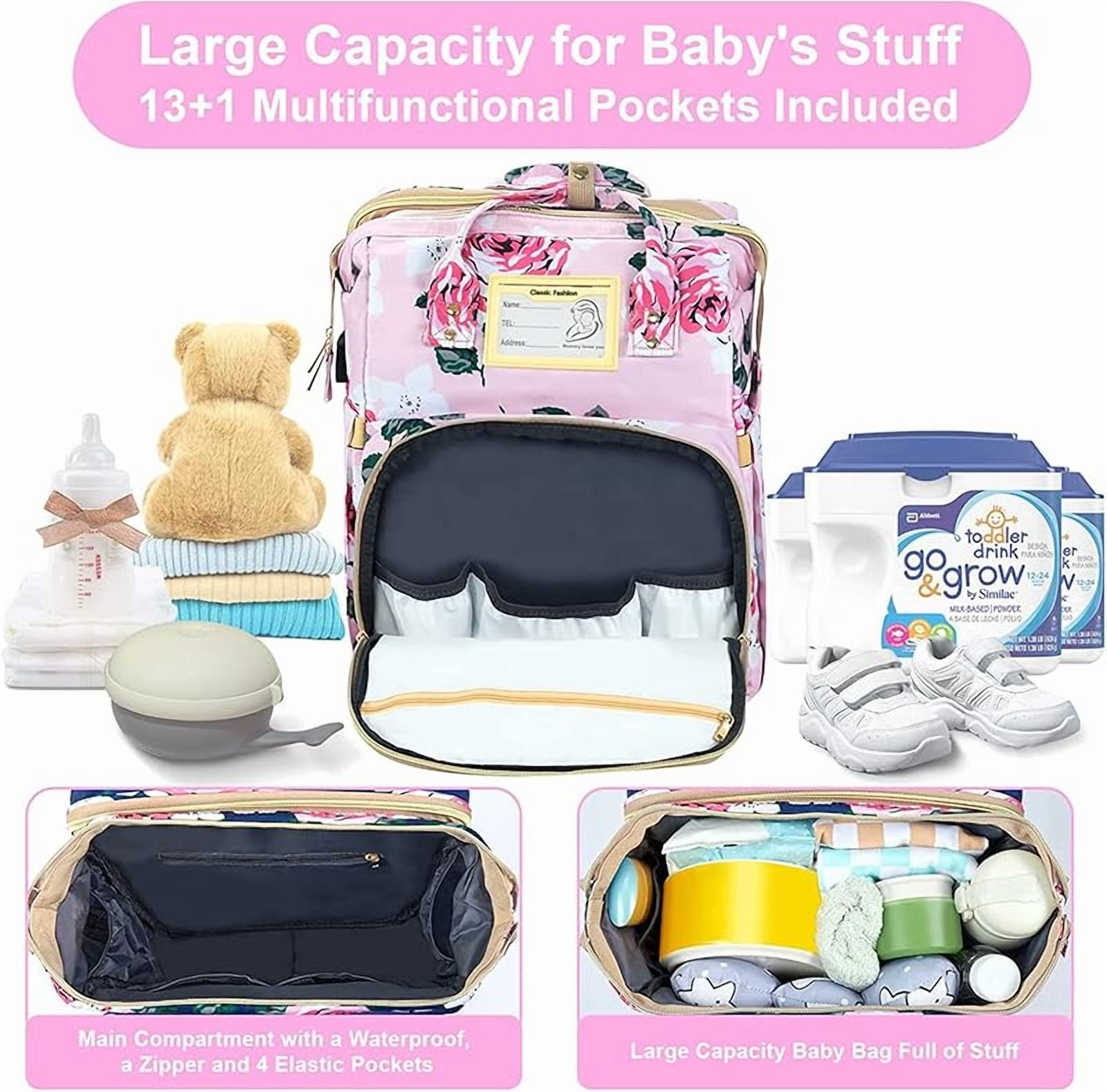 Diaper Bag Backpack with Changing Station, Foldable for Bady Toddler, 3 in 1 Large Capacity Newborn Essentials Organizer with Stroller Hook for Girls and Boys
