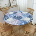 thumbnail image 6 of Blue Grey and Navy Chrysanthemum Flowers Tablecloth with Elastic Edge, Round Table Cloth Daisy Floral Washable Reusable Table Cover for Kitchen Dining Party Picnic, Small, 6 of 6