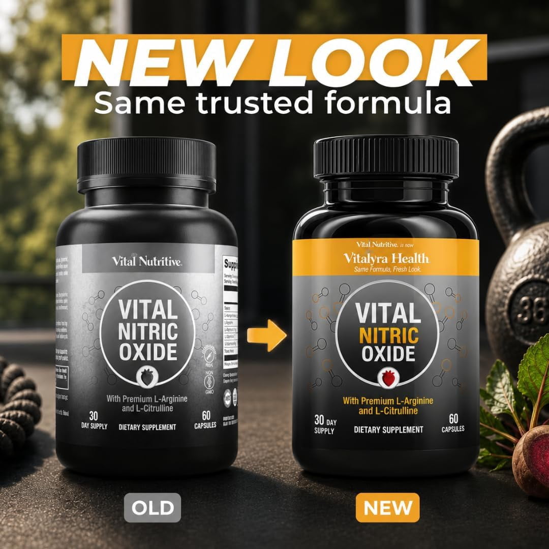 Vitalyra Nitric Oxide Supplement for Men with L-Arginine & L-Citrulline, Blood Flow Support, 60 Capsules