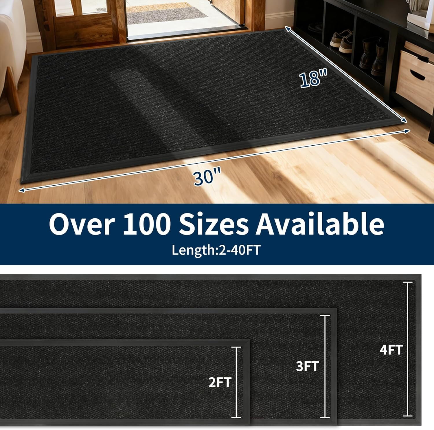 BESTVUE Commercial Outdoor Doormat Heavy Duty for Front Door Entrance Welcome Mat Non-Slip Black 4"x11"