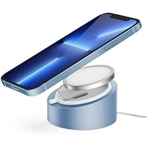 Saluqifa Mag- Safe Charger Stand Wireless Charging Heavy-Duty Premium Metal Holder Base Desktop Tablet Mount for iPhone 16 Pro /16/15 Pro/15/14/13/12 Mag- Safe Charger Stand- Blue