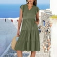 thumbnail image 2 of WILLBEST Robes Noires Sexy pour Femmes Robe d'Été à Manches à Volants Col en V Midi Mode 2024 Coupe Décontractée Fluide Robe de Plage Bohème, 2 of 4