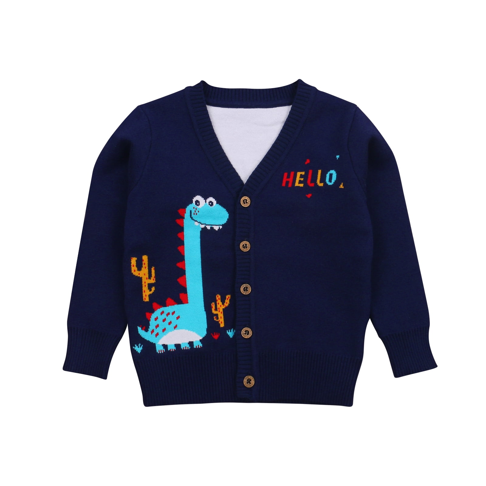Happy Cherry Unisex Baby Knitted Cardigan Cartoon Sweaters V Neck & Button Knitwear Long Sleeve for Autumn Dinosaur 2-7 X 