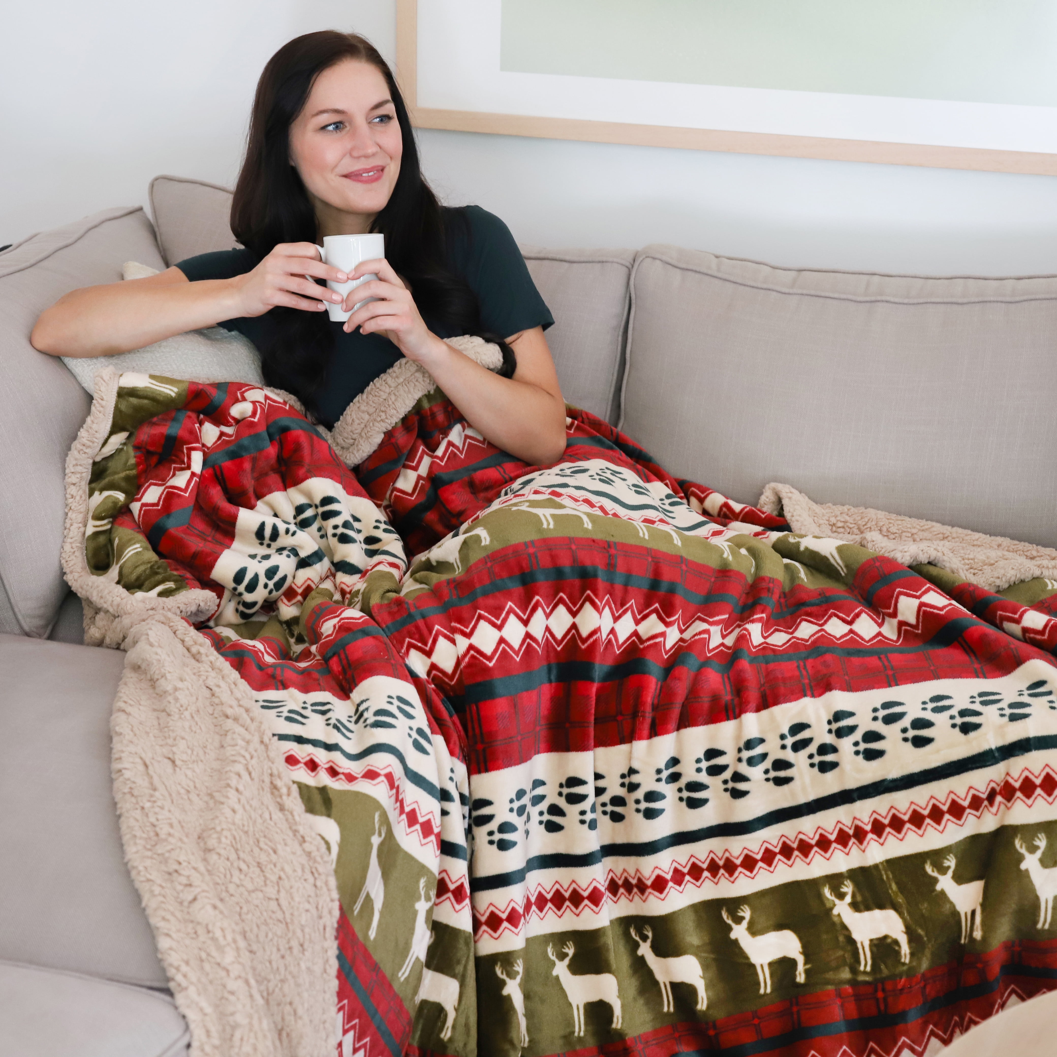 Christmas Sherpa Throw Blanket, Super Soft Fleece Plush Sofa Couch