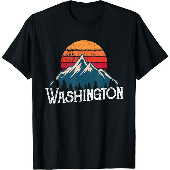 Retro Washington WN Mountains State Outdoor T-Shirt T-ShirtMen's and women's gift, black and white T-shirt, size: Extra large S-4XL