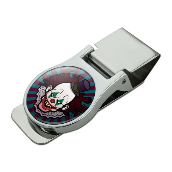 Creepy Clown with it's Balloon Satin Chrome Plated Metal Money Clip