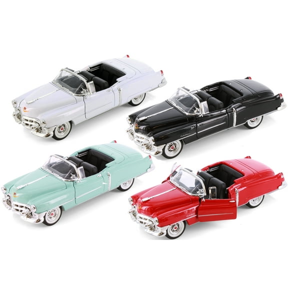 Box of 4 1953 Cadillac Eldorado Convertible, ASSTD - Welly 22414C/4D - 1/24 Scale Diecast Model Cars