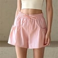 thumbnail image 6 of IUYRTFE Women Solid Color Drawstring Waist Shorts with Pockets Casual Loose Summer Bottoms, 6 of 7