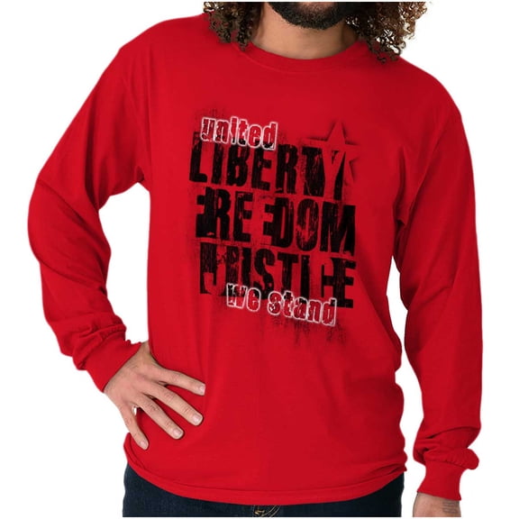 USA Pride Liberty Freedom and Justice Plus Size Long Sleeve Graphic Tee Shirt Brisco Brands 2X