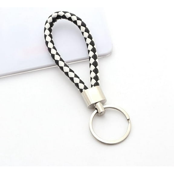 4Pcs Handwoven Imitation Leather Keychain with Metal Car Key Ring Chain Accessories Gift for Men and Women Black 4.8x1.18 Inch